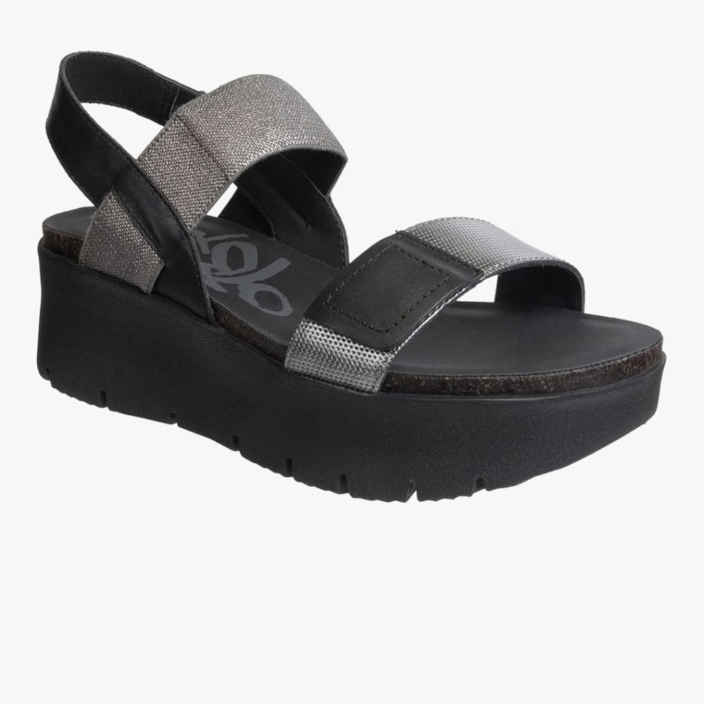 OTBT* Nova Sandal* Leather/Textile Uppers*  Black/Silver * Sz 8.5